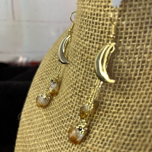 Brazilian Citrine Point Moon Dangle Earrings in Goldtone 27.00 ctw - Picture 9 of 14